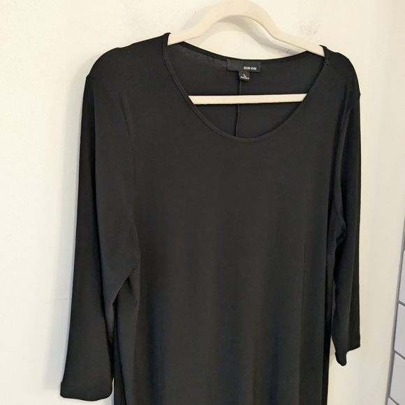 Sun Kim Women's Black Stretch Knit Shift Dress Womens Large Lagenlook Minimalist - Picture 2 of 5